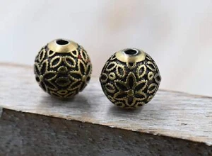 Tibetan Style Brass Beads, 10mm Round, Antique Bronze, 2pc - Picture 1 of 4