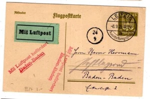 Zeppelin/Flugpost 1925 Leipzig Ausstellungsplatz mit Luftpost Baden-Baden (BA208 - Bild 1 von 1