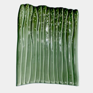 CRATE & Barrel Asparagus Shaped Serving Dish Large Green Ceramic Tray Platter - Picture 1 of 5