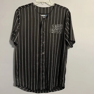 Tony Hawk 98 Black Pinstripe Jersey Shirt Size Medium Button Up - Image 1 of 4
