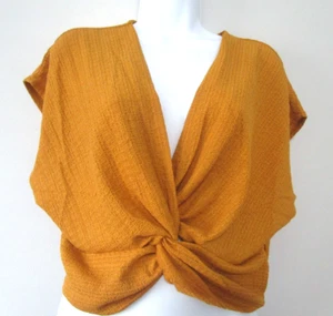 Like An Angel Womens Size S Short Sleeve Crop Top/Blouse V-Neck Nugget Gold - Picture 1 of 8