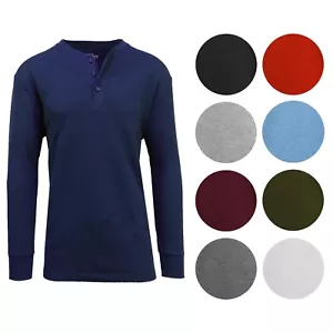 Men's Long Sleeve 3 Button Henley & Crew Neck Waffle Knit Thermal Undershirt Tee - Picture 1 of 22