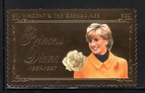 FT609 St. Vincent 1998 S/S in Gold Foil Princess Diana Wearing Peach Dress MNH - Picture 1 of 1