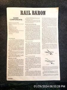 Vtg 1977 Avalon Hill RAIL BARON Replacement RULES (C9B3) - Picture 1 of 4