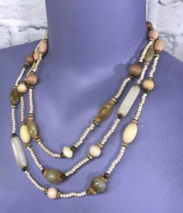Collar Boho Hippie de Piedras Semipreciosas Tonos de Tierra Multi Hebras Graduado - Imagen 1 de 4