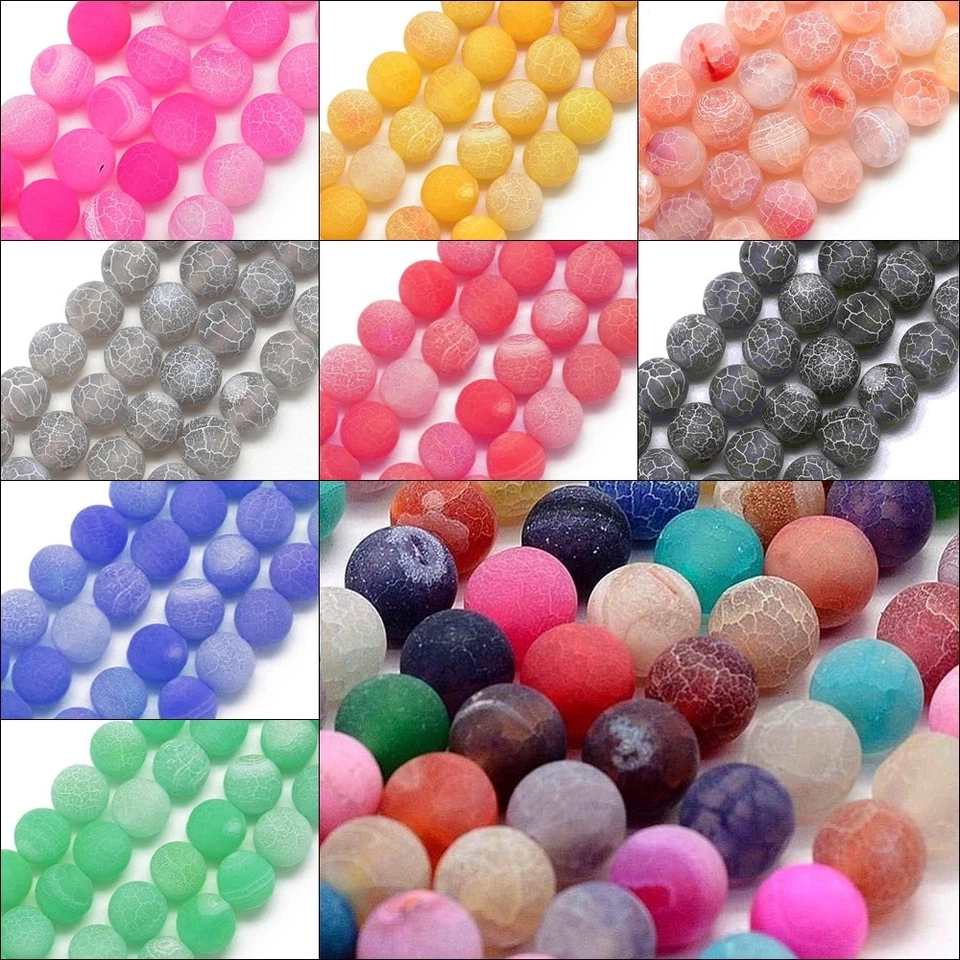 Achat Perlen Edelstein Natur Gefrostet 4/6/8/10 mm Schmucksteine Natursteine - Bild 1 von 1