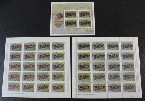 CKStamps : 1996-97 Australia Wetlands Conservation Duck Stamps 3 SHEETS FV$660 Cover
