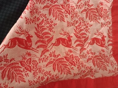 Crate & Barrel red REINDEER Dinner old tablecloth Christmas Cotton 55" x 77" vtg - Image 1 of 4