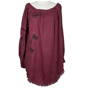 Standard Grace Blouse Womens Large Burgundy Long Sleeve Butterfly Embroidered - Picture 1 of 9
