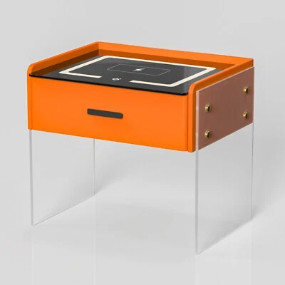 Orange Single Drawer Smart Acrylic Leg Bedside Table - Image 1 of 4