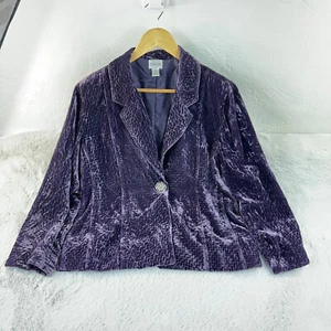 Chicos 2 Jacket Womens Large Purple Velvet Textured Goth  Academia Blazer - Picture 1 of 13