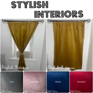 Soft Plush Velvet Curtain Pair 3" Pencil Pleated Headed Tape HandMade Home Decor - Picture 1 of 30