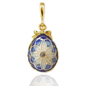 Russischer Sterling Silber Ei Anhänger handemailliert floral emailliert - Bild 1 von 3