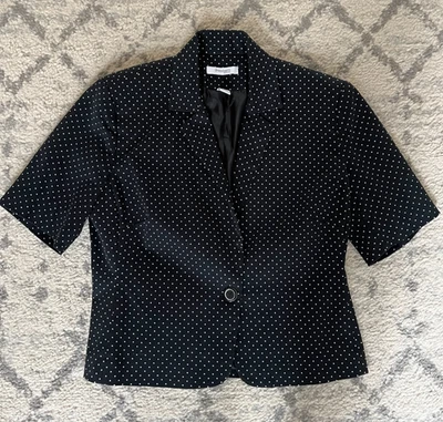 Women's DressBarn Petites Small Short Sleeve Black Polka Dot Jacket One Button - Image 1 of 4