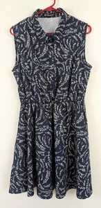 Vestido Allegra K talla L Fit & Flare sin mangas sin mangas estampado de hojas azul 3052 - Imagen 1 de 6