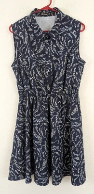 Vestido Allegra K talla L Fit & Flare sin mangas sin mangas estampado de hojas azul 3052 Foto 1 de 4