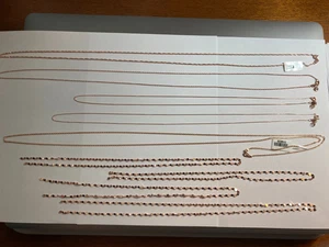 Lot of 5 + Sections Rose Gold over .925 Sterling 1-3mm Various Chain Necklaces - Picture 1 of 11