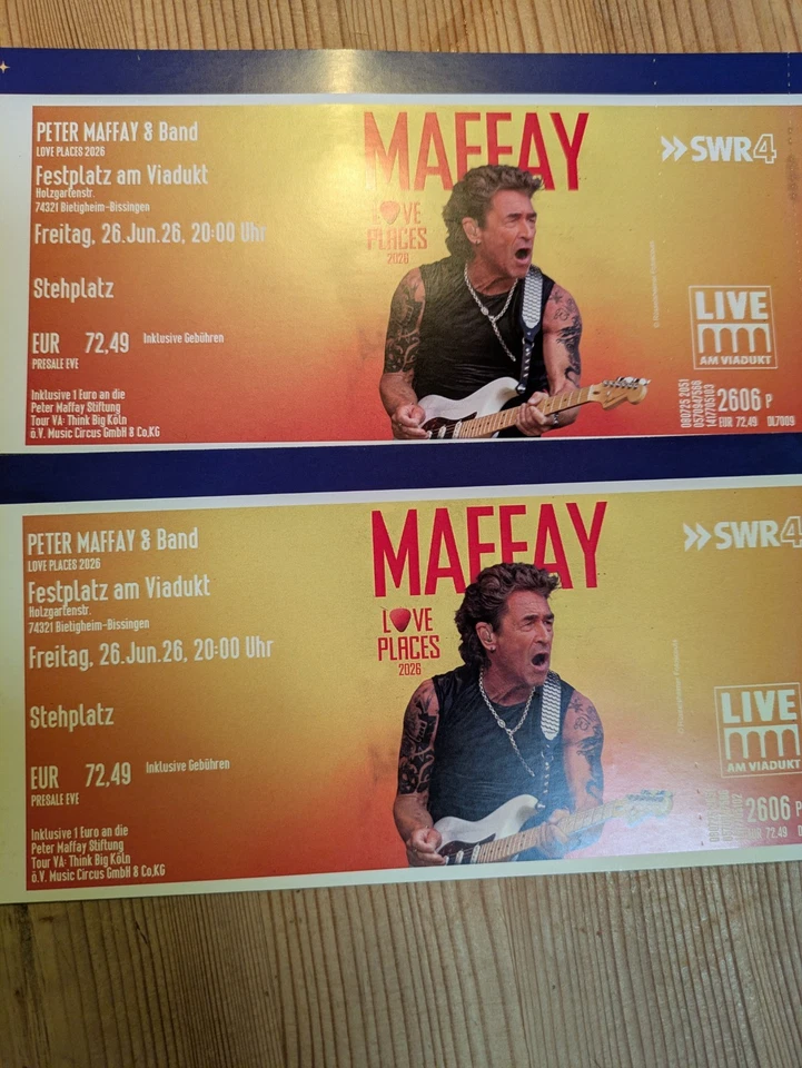 2X Tickets Peter Maffay Bietigheim-Bissingen 26.06.26 Stehplatz Eintrittskarten - Bild 1 von 1