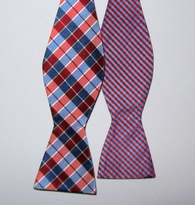 Pajarita SADDLEBRED Azul Rosa Reversible A Cuadros Rayas Seda 2-1/4" bt-52 Foto 1 de 4