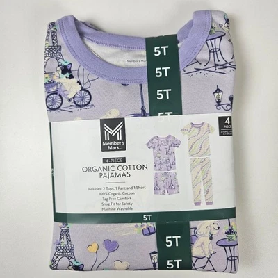 Girl s NWT Member s Mark Purple 4 Piece Set Organic Cotton Pajamas Set Size 5T - Image 1 of 4