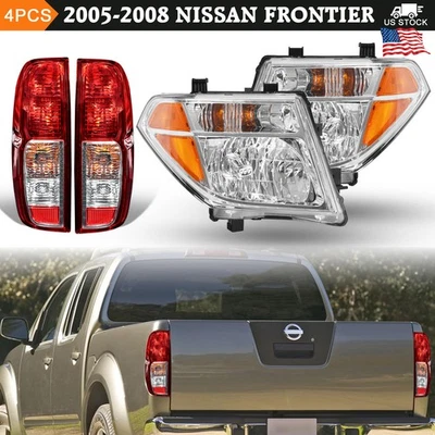 Faros delanteros cromados Frontier 2005-2008 + luces traseras halógenas rojas Foto 1 de 4