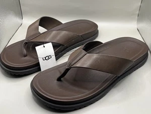 UGG Men’s US 11 M. Wainscott Grizzly Brown Flip Leather Flip Flops NWOB - Picture 1 of 9