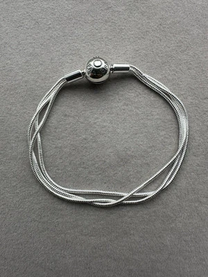 Pandora S925 Triple Snake Chain Circle Clasp Moments Bracelet 18cm - Image 1 of 2