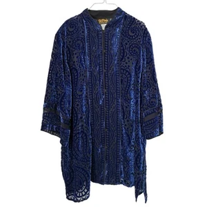Bob Mackie Wearable Art Velvet Kimono Size 2X Burnout Royal Blue Tunic *READ - Picture 1 of 13