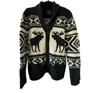 Abercrombie & Fitch Shawl Collar Cardigan Sweater Moose Nordic Knit Men’s M - Picture 1 of 13