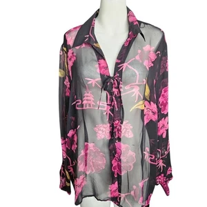 Tess Studio Sheer Corset Floral Silk Blouse 1X Dark Romantic Coquette Whimsygoth - Picture 1 of 12