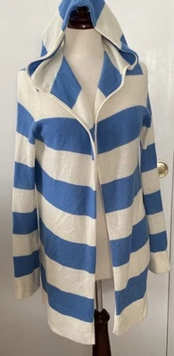 Cárdigan con capucha frente abierto de cachemir azul marfil a rayas talla Foto 1 de 4