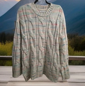 American Eagle AE Multicolor Soft Cable Crew Neck Sweater Knit Women M Preppy EC - Picture 1 of 10