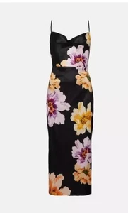 OASIS Oversized Floral Cowl Strappy Midi Dress. black. size 18 - Picture 1 of 11