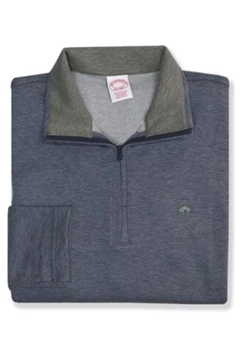 Brooks Brothers Mens Navy Blue Green Pique 1/4 Q-zip Sweater M Medium BB-3221 - Image 1 of 2