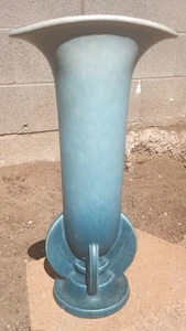 Roseville 10-12 Rozane 1941 Vintage Art Deco Ceramic Blue Vase 12" - Picture 1 of 10