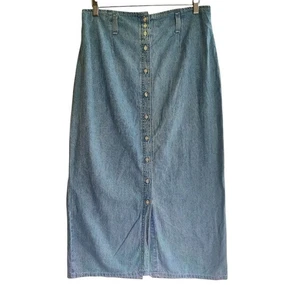Gonna vintage anni 90 Y2K 2000 Hunt Club denim donna 14 bottoni davanti maxi midi *macchie - Foto 1 di 9