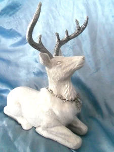 White Christmas Porcelain Ceramic Stag Deer Decor Figurine 12" - Picture 1 of 8