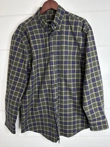 Orvis Mens Cotton Button Down Blue Green Plaid Long Sleeve Shirt Casual Large - Picture 1 of 4