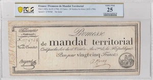 Francia Promesse de Mandat Territorial 1796 AN IV 25 Livres PCGS VF 25 P-A83a - Foto 1 di 2