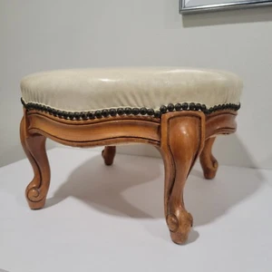 Antique French Ottoman Leather Round Top 16" Diameter 9" Tall - Picture 1 of 8