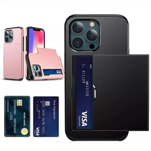 Hybrid Phone Case with Hidden Credit Card Holder For iPhone 16 15 14 13 11 12 8 - Picture 1 of 27
