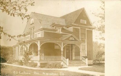Real Photo Postcard C J Carlson Residence, Windsor, Illinois - used 1908 - Image 1 of 2