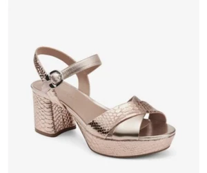 Aerosoles Women's Cosmos Platform Sandal Rose Gold Snake Print Leather Size 9 W - Picture 1 of 10