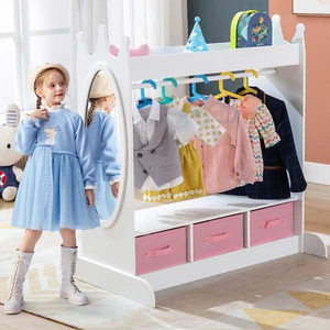 White Kids Armoire Dress-Up Storage Closet Girls Wardrobe w/Mirror,Drawer,Pocket - Picture 1 of 24