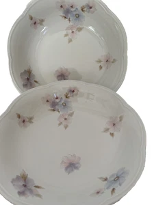 Mikasa Rondo EJ 901 LANAI Soup Bowls VTG Lot-2 Soft Blue & Pink Flowers 7.5" - Picture 1 of 7