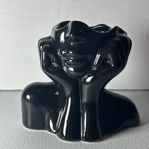 Female Form Ceramic Art Deco Face Black Art Vase For Home Office Bookshelf Table - Picture 1 of 10