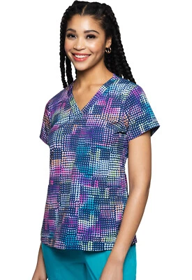 Rainbow Patch Med Couture Print Scrub V Neck Top MC8564 RWPT - Image 1 of 4