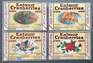 LOTE de 4 etiquetas *Originales* EATMOR CRANBERRY Nueva Jersey FLORES ¡NO COPIAS!   - Imagen 1 de 5