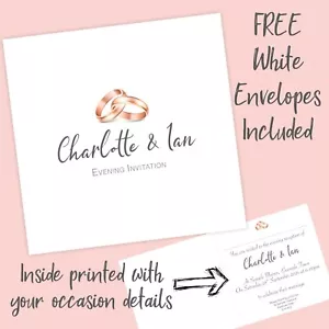 10x Personalised Wedding Invitations Evening Reception Rose Gold Ring Pack of 10 - Picture 1 of 4