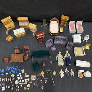 Vintage Puppenhaus Holz Porzellan Möbel Konvolut Puppen Familie Haus Zubehör - Bild 1 von 12